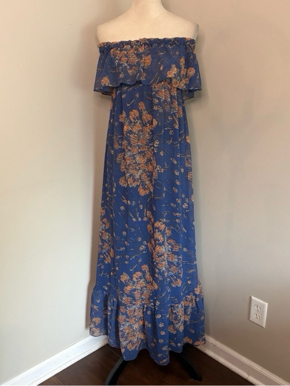 Moda International Victorias Secret Y2K Floral Strapless Ruffle Maxi Dress XS